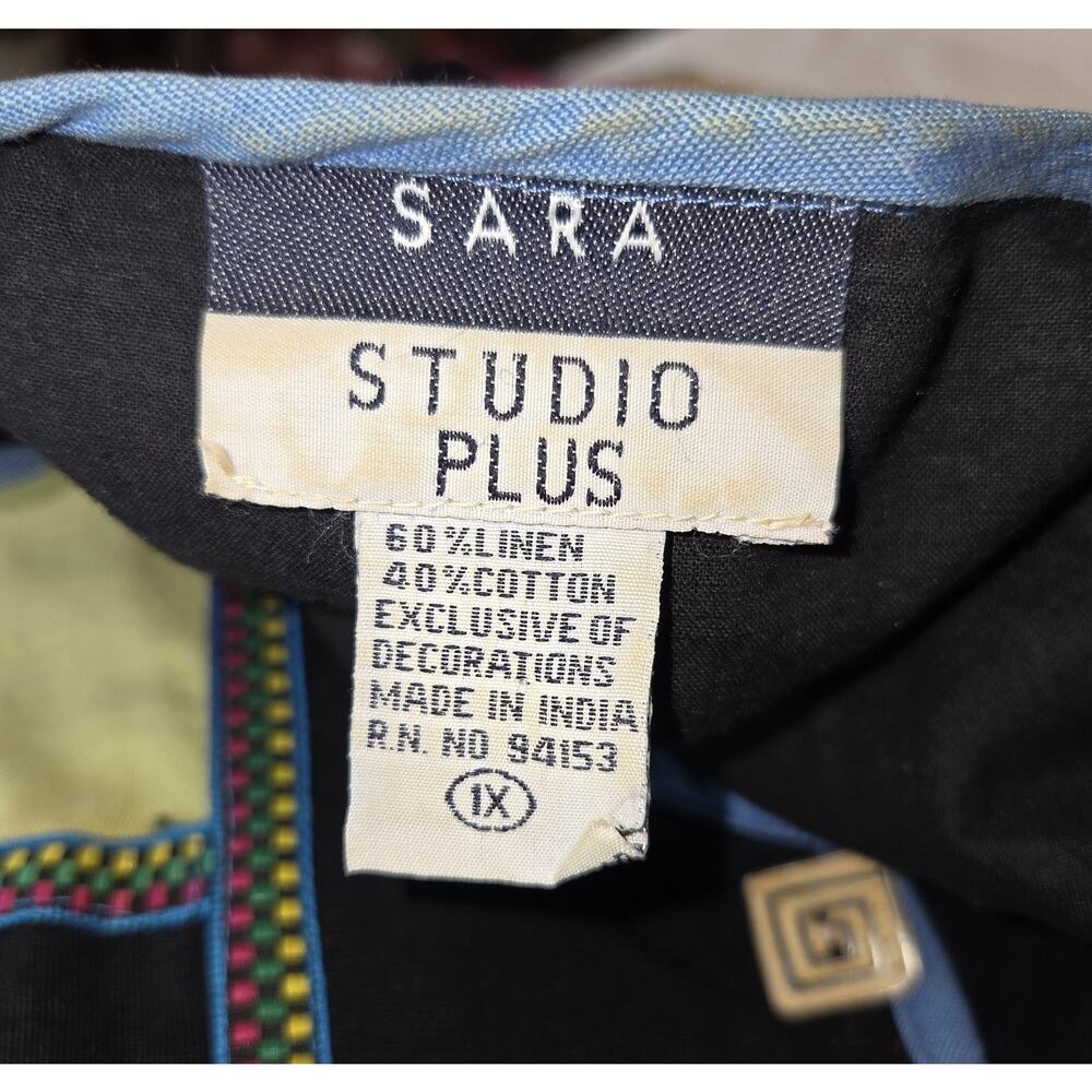 Sara Studio Plus Patchwork Jacket Top 1X Linen Blend Boho Festival Lined Artsy - Picture 11 of 16